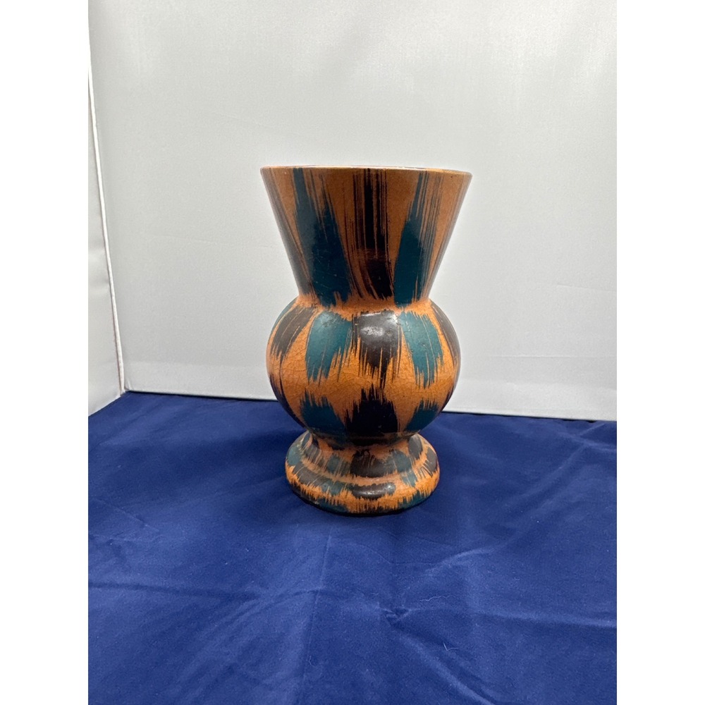 DAHONE Art Pottery‎ Vase Brown Orange Green Brushstroke Design Vintage Decor